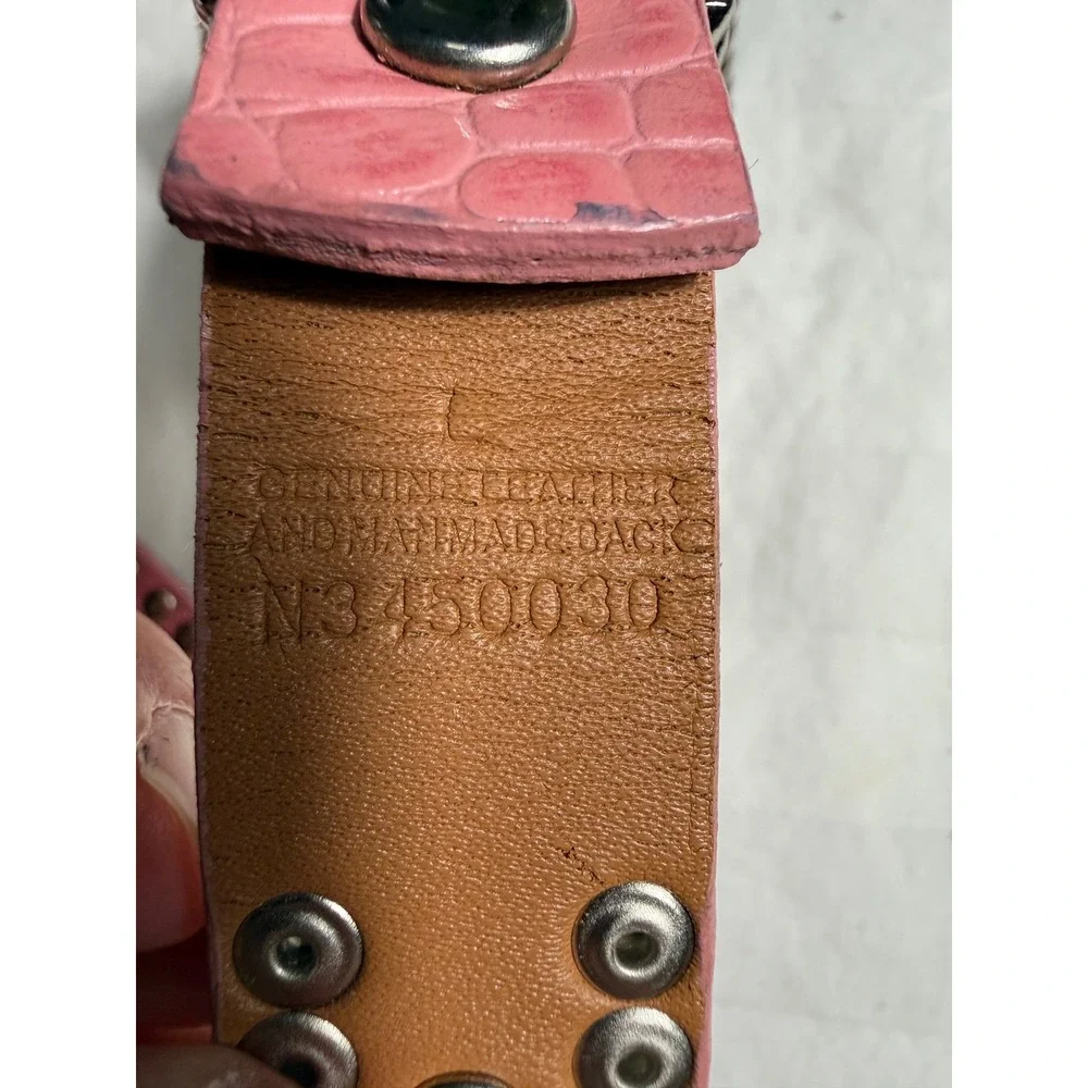 Nocona Pink Croc Embossed Leather Western Rhinestone Studded Scene Metal Goth